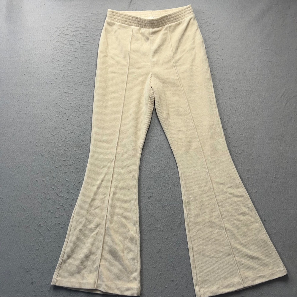 Aerie Cream Corduroy Flare Pants Ribbed Bell Bottom High Waisted Small Regular